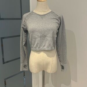 Women's Gray Cropped Athletic Long Sleeve Shirt